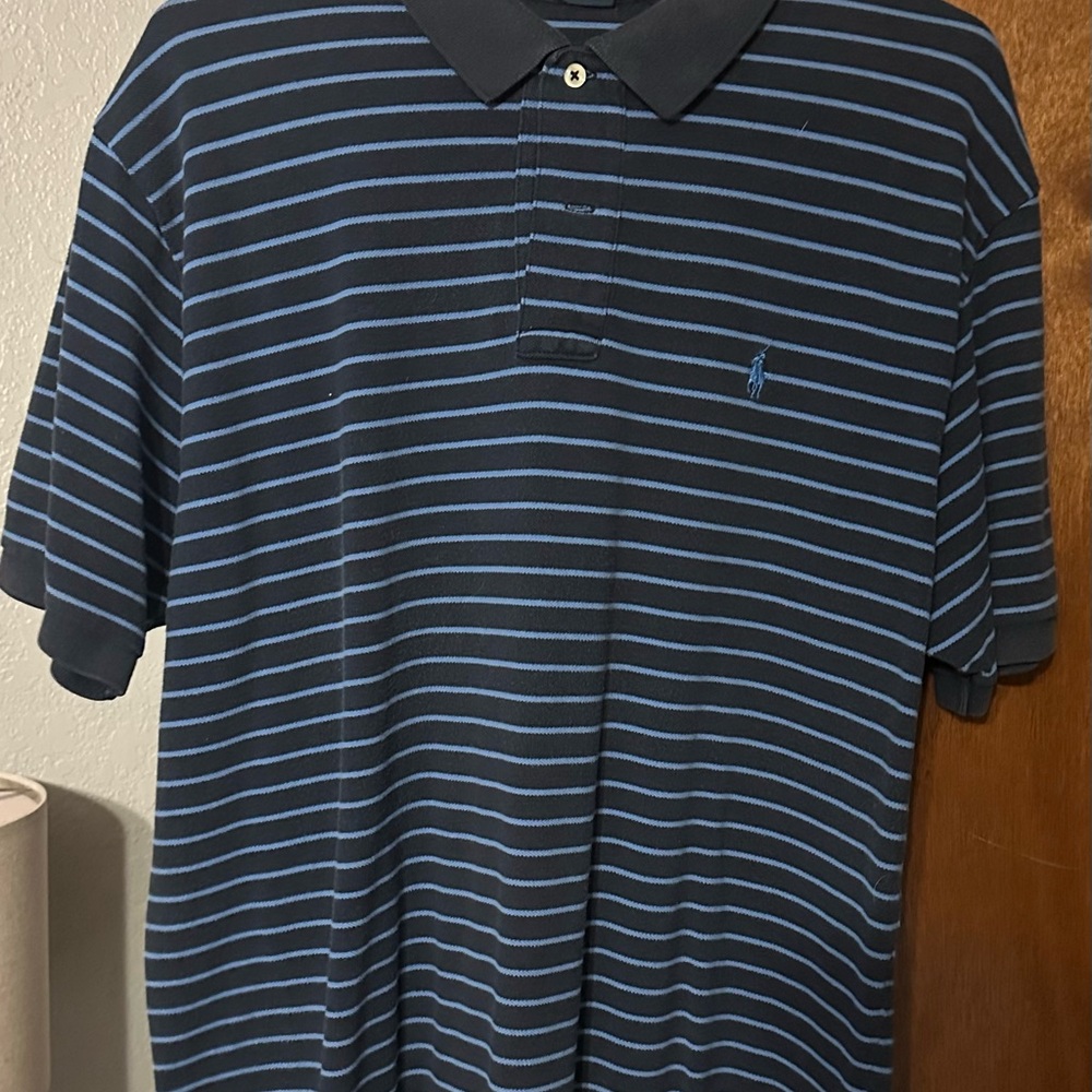Polo by Ralph Lauren Men's Black and Blue Striped Polo
